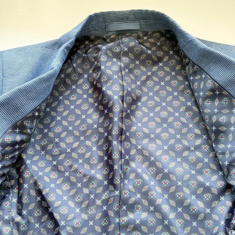 Isaac Mizrahi Boys 14 Blue Textured Suit Jacket 2 Button Blazer Pocket Square